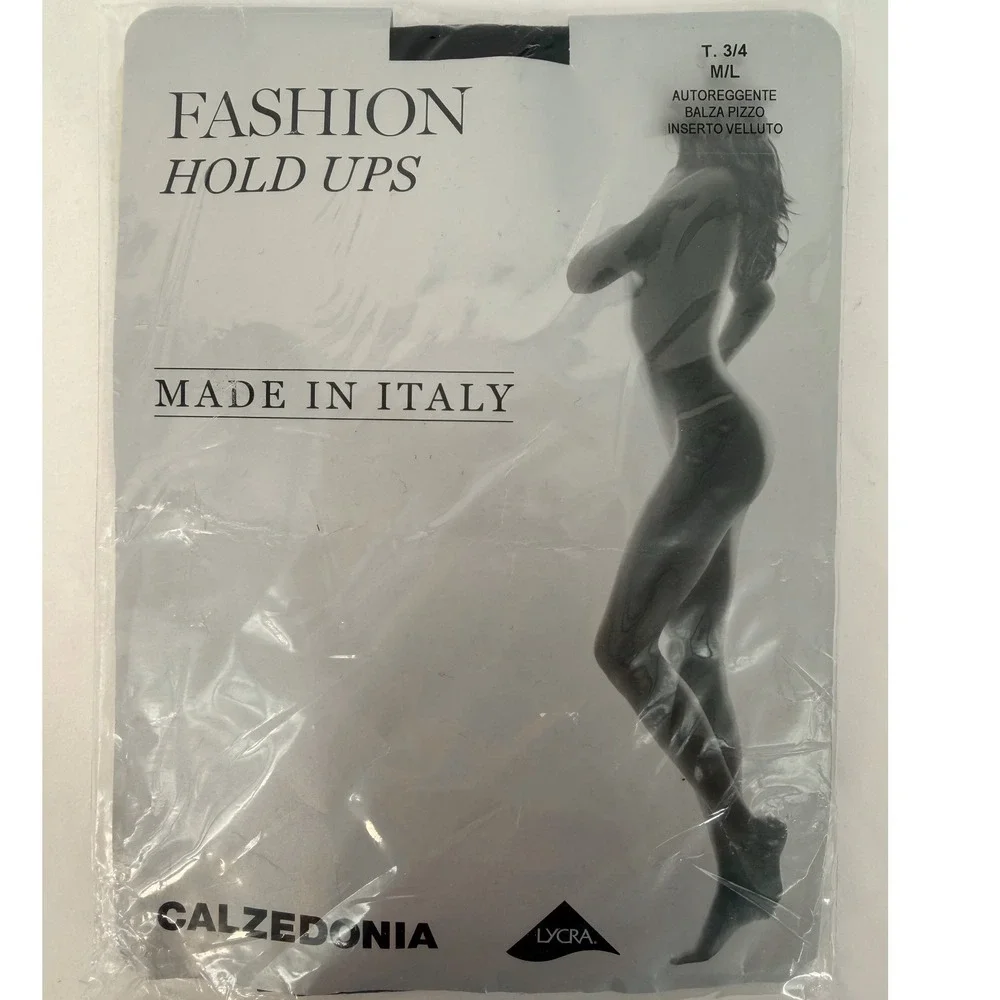 Calzedonia Black‎ Lace Top Hold Ups Sheer Stockings M/L Wedding Bridal 104-04